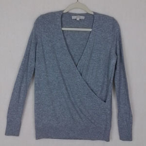 LOFT Faux Wrap‎ Sweater Size S Heather Gray Wool Blend Classic Fit Long Sleeve